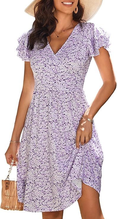 VETIOR Womens Short Sleeve Wrap V Neck Floral Spring Dresses Summer Sun Dress for Women Casual 20... | Amazon (US)