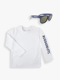 Boys White & Navy Swim Accessory Set | RuffleButts / RuggedButts