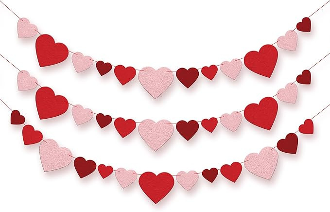 KatchOn, Felt Valentines Day Garland - No DIY, 3 String, 8.2 Feet | Red Heart Garland, Galentines... | Amazon (US)