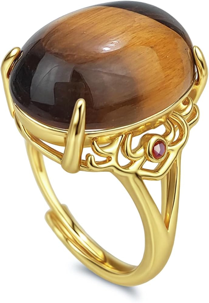 Lapis Lazuli Ring, Oval Shaped Natural Blue Stone Ring Lapis Lazuli Jewelry, Gold Plated Adjustab... | Amazon (US)