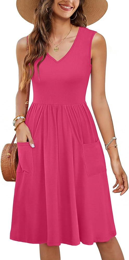 RUMIA Summer Sleeveless Casual Dresses with Pockets for Women Beach Vacation Coverup (S-3XL) | Amazon (US)
