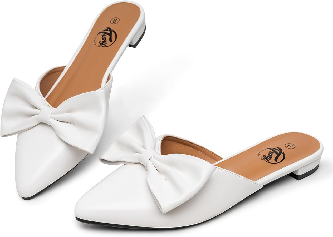 Trary Mules for Women Flats Comfortable, Bow Pointed Toe Womens Mules, Flats Mules Shoes for Wome... | Amazon (US)