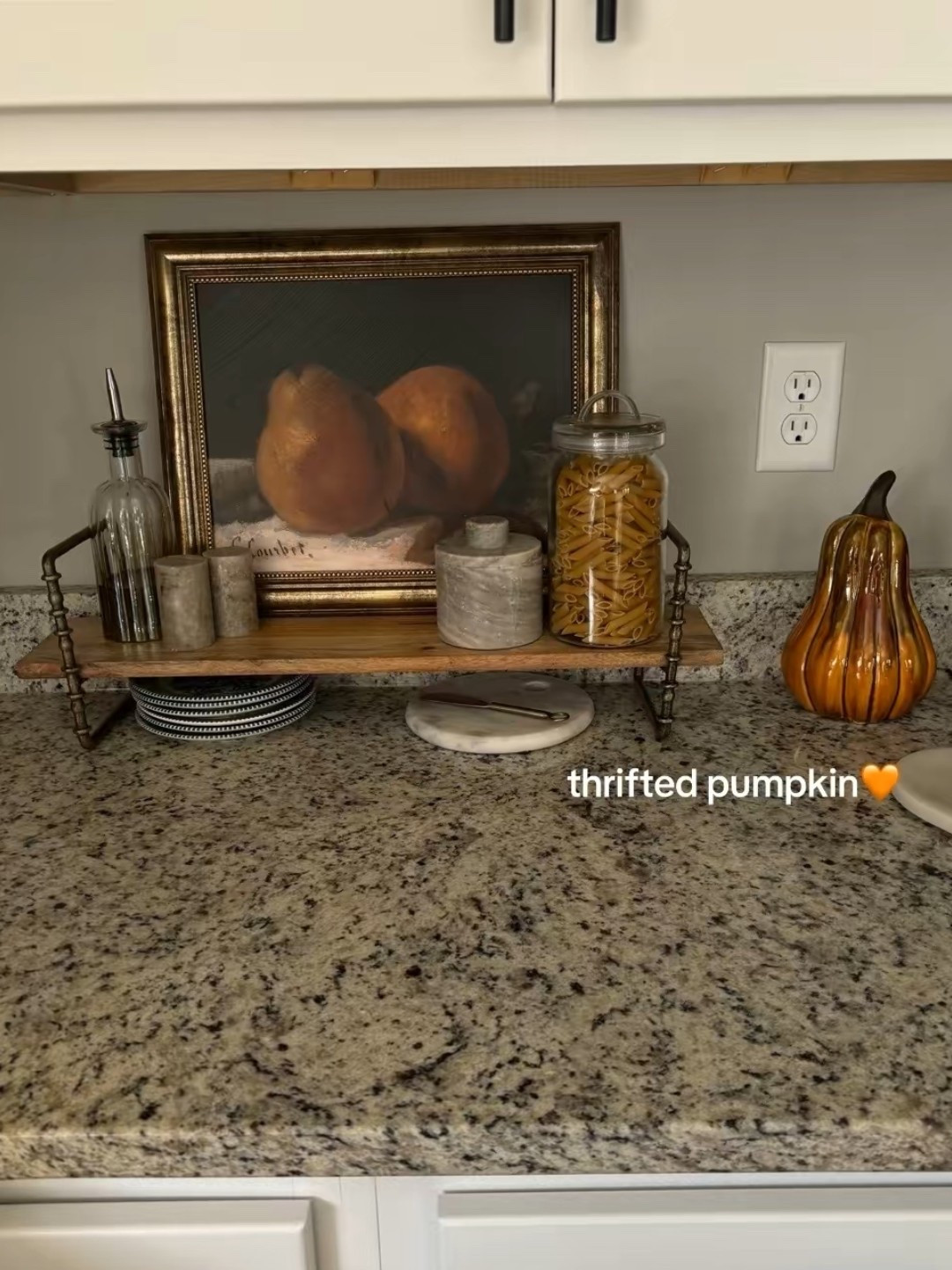 I love the coziness that comes with fall. Here are some of my kitchen decor favorites! 
Framed fruit art, and marble cheese dish is from Hobby Lobby. Pumpkin and dishes are thrifted!
#ltkautumn #ltkhome #ltkseasonal

#LTKSeasonal #LTKHome