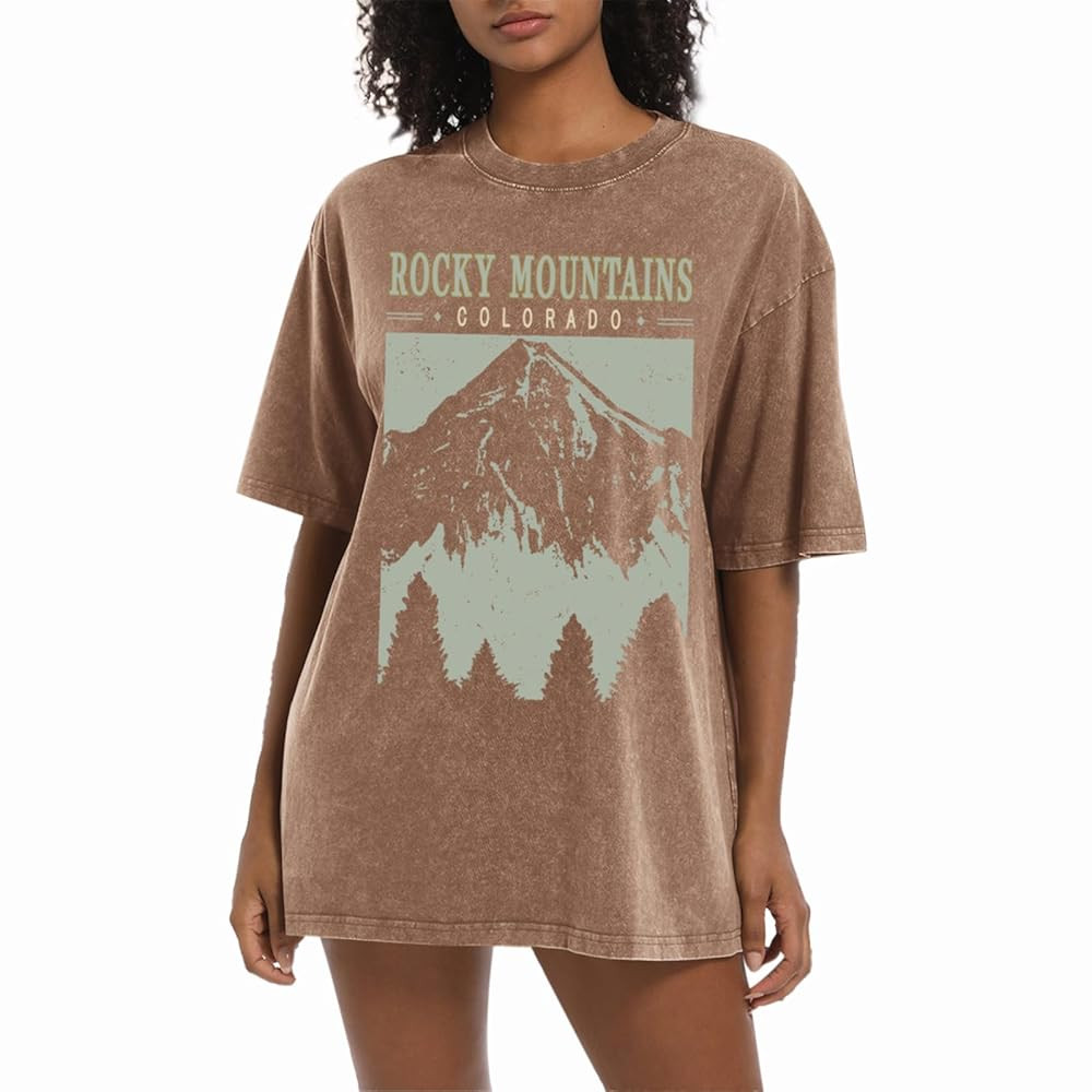 Colorado Mountain Shirt Oversized Retro Tshirts for Women Adventure Hiking Camping Shirts Nature ... | Amazon (US)