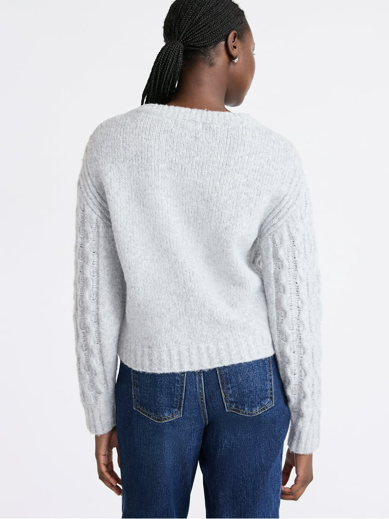 Free Assembly Women's and Women's Plus Cropped Cable Cardigan Sweater, Midweight, Sizes XS-4X | Walmart (US)