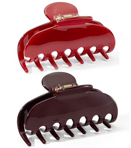 2Pcs Cute Acetate Hair Clips for Women - Big Medium 3.3Inch Cherry Red & Ankra Red Claw Clips for Thin,Medium and Thick Hair,Durable French Banana Clip Autumn Winter Hair Accessories Gifts | Amazon (US)