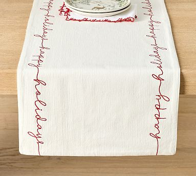 Happy Holidays Edge Cotton Table Runner | Pottery Barn (US)