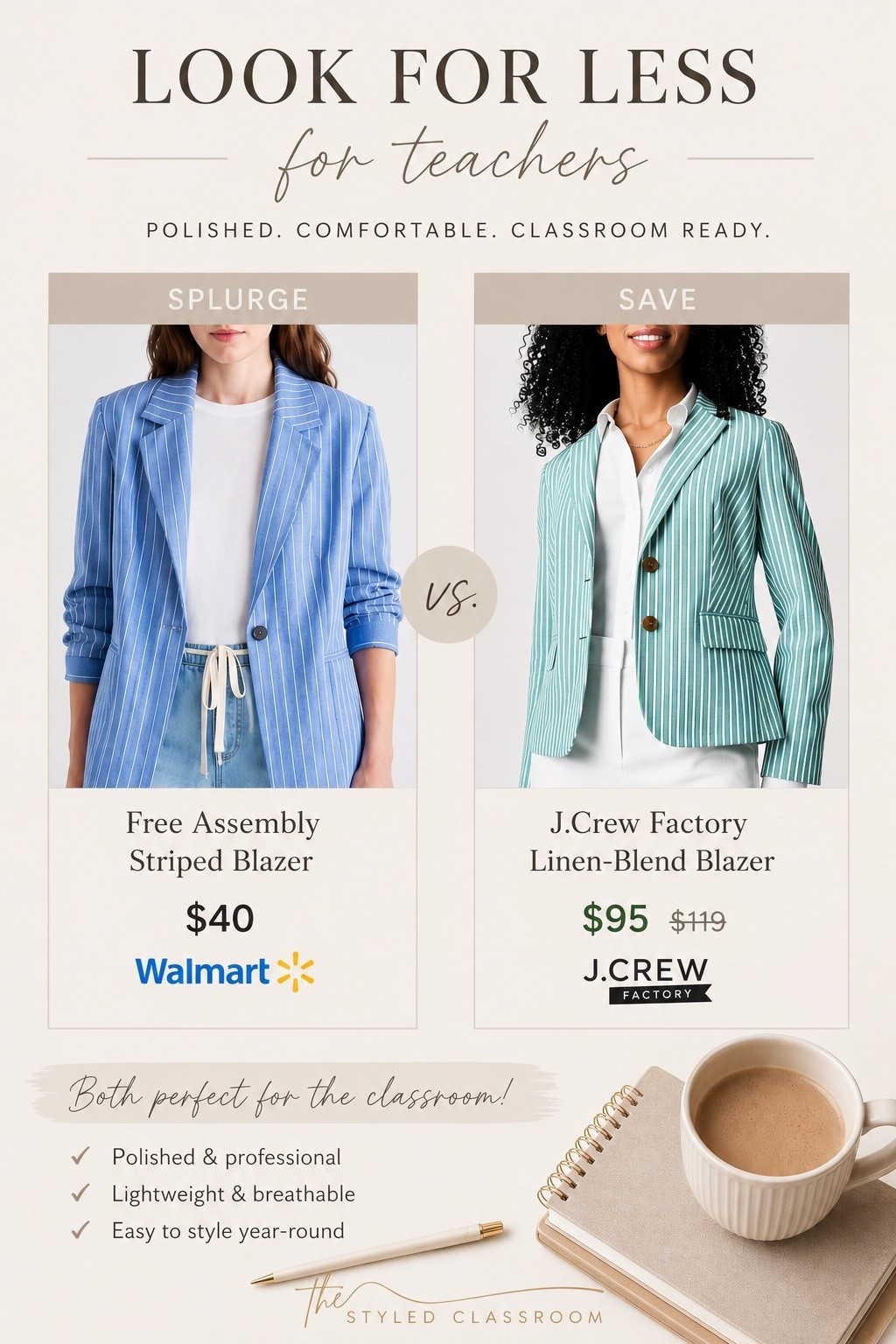 Teacher style without the splurge ✏️ 

This striped blazer from Walmart is giving major designer vibes for less! 🤍

If you’ve been eyeing the J.Crew Factory version, this affordable find delivers the same polished, classroom-ready look at less than half the price.
✔️ Lightweight linen-blend feel
✔️ Perfect for work, meetings, and everyday wear
✔️ Easy to pair with denim, trousers, or dresses
✔️ Just $40!

Saving this one for back-to-school season! 

#LTKStyleTip #TeacherStyle #WalmartFashion #LookForLess #AffordableStyle #TeacherOOTD #WalmartFinds #ClassroomStyle #LTKFashion #TheStyledClassroom

#LTKootd #LTKSeasonal #LTKWorkwear