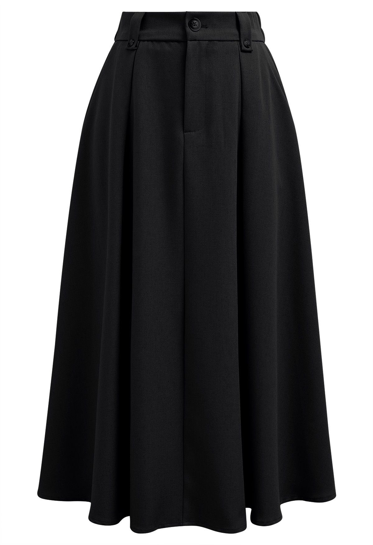 Dignified Buttons Trim A-Line Midi Skirt in Black | Chicwish