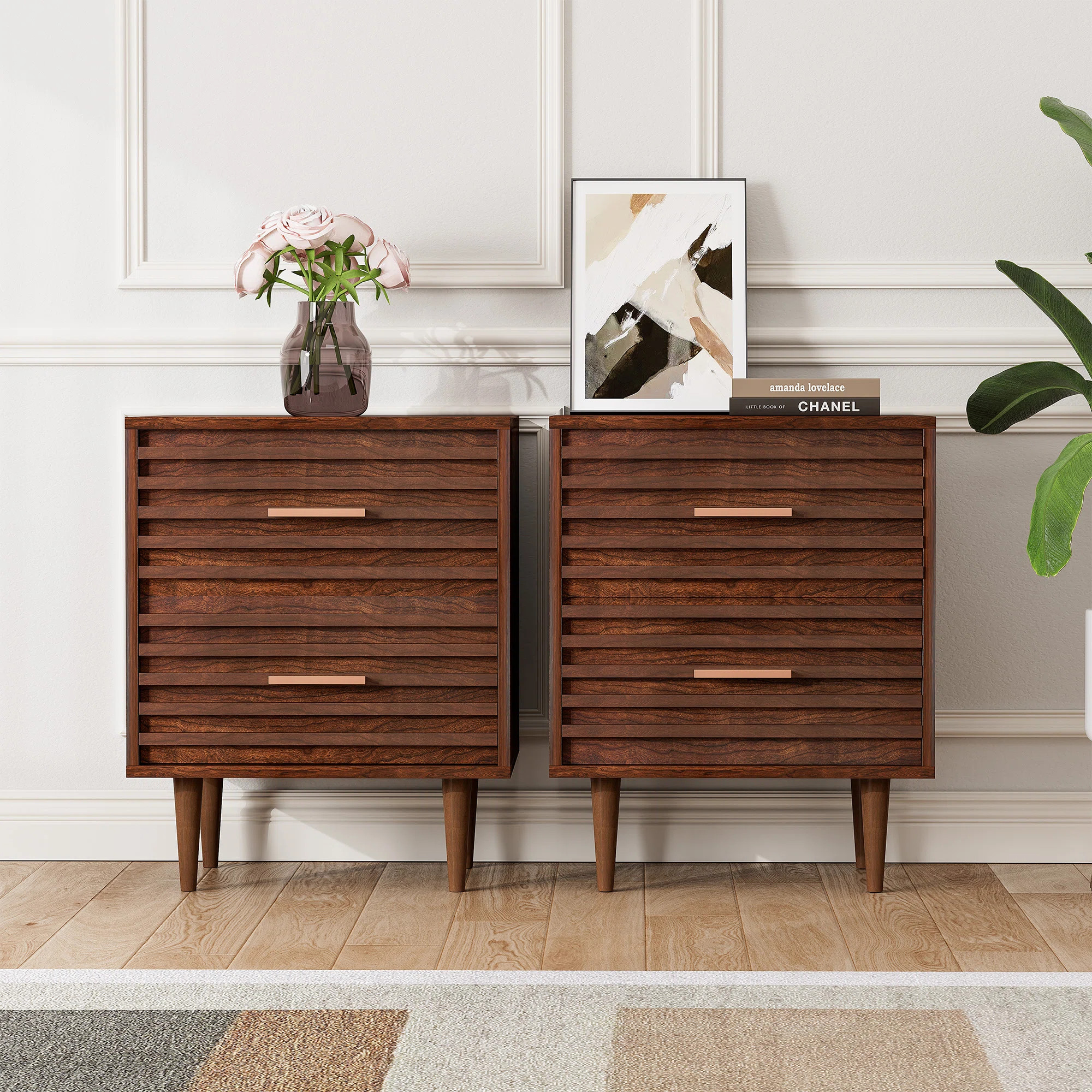 Jamyira 2 - Drawer Nightstands Set, Mid Century Modern End Table , Wooden Bedside Table In Brown ... | Wayfair North America