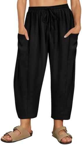 CARCOS Plus Size Pants Womens Summer Palazzo Harem Pants Drawstring Lantern Beach Pant Ankle Vaca... | Amazon (US)