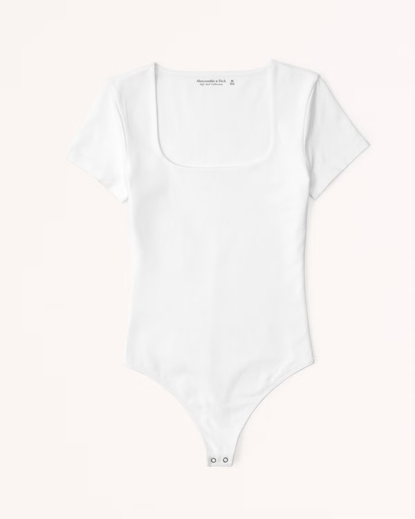 Short-Sleeve Cotton-Blend Seamless Fabric Squareneck Bodysuit | Abercrombie & Fitch (US)