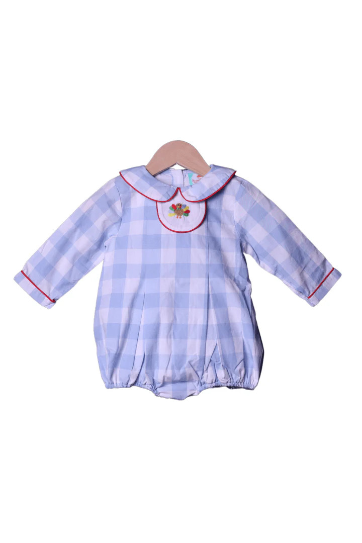 3-1 Interchangeable Holiday Blue Gingham BOY Bubble | The Smocked Flamingo