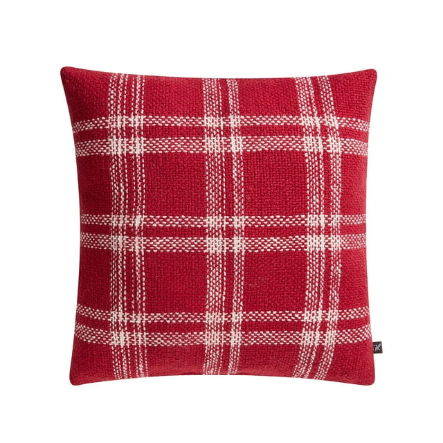 My Texas House Emerson 20" x 20" Red Plaid Reversible Decorative Pillow | Walmart (US)
