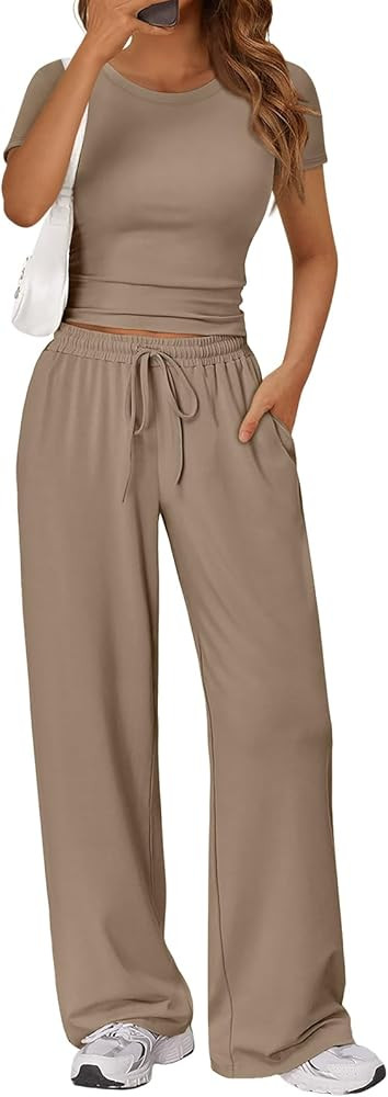 Trendy Queen Sweatsuit Lounge Set Womens Wide Leg Pants, Crop Top Sets | Amazon (US)