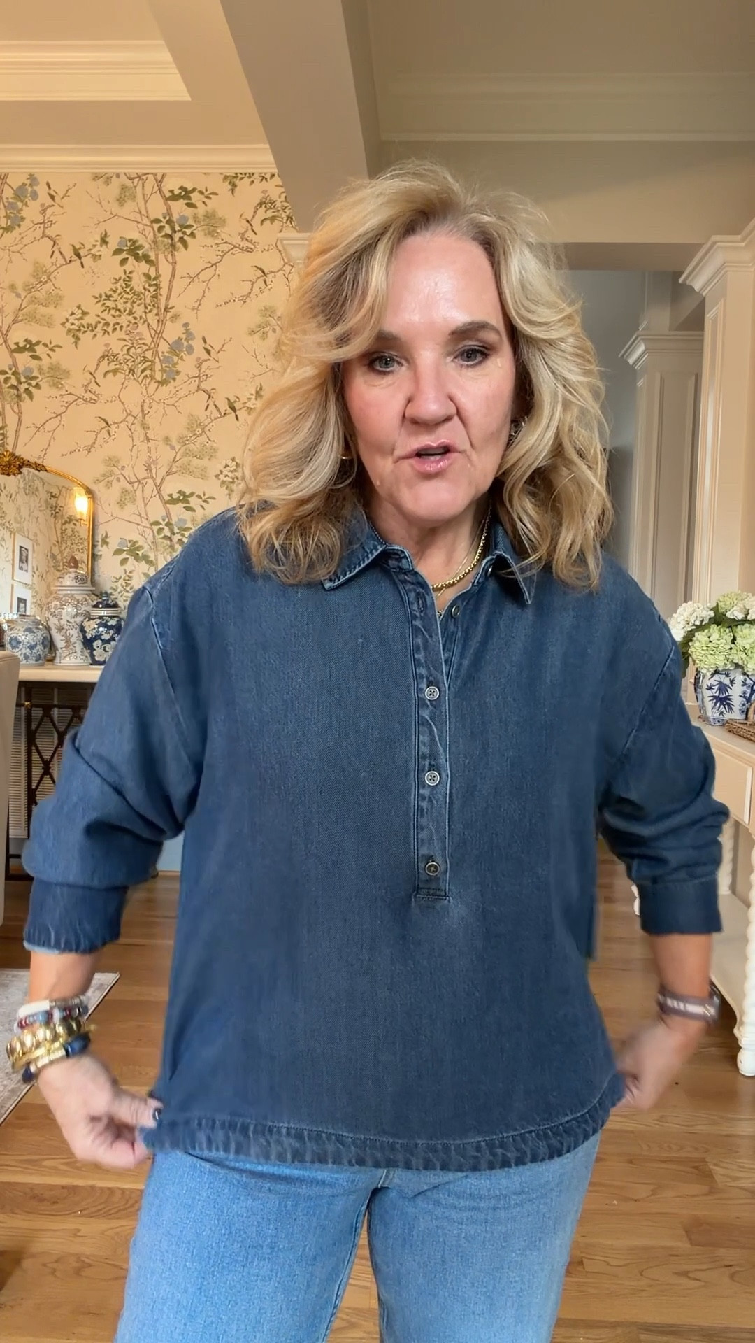 Everything is my regular size 
8, medium, except sweater is a large and 
The spanx jeans are a medium petite
And this denim top I’m in a large 
The striped dress you may consider sizing up if inbetween 
Love that black geometric for vacation 
My espadrilles are restocked 
25% off Allie & Bess code NANETTE25 

Vacation outfit, spring outfits, wedding guest dress vacation dress denim jacket, straight leg jeans, transition outfits

#LTKWedding #LTKPetite #LTKOver40