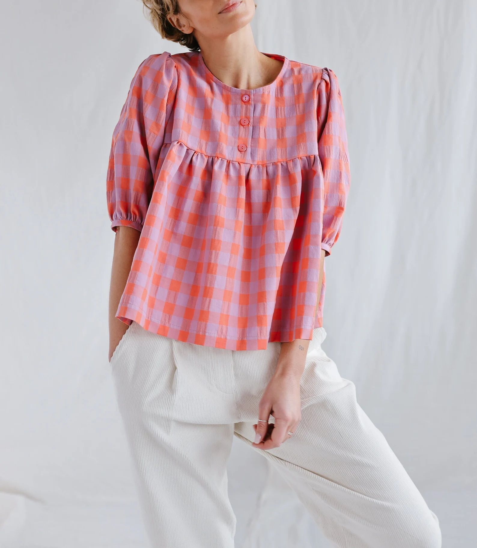 Seersucker checks puffy sleeve blouse • OFFON CLOTHING | Etsy (CAD)