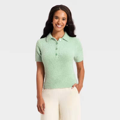 Women's Short Sleeve Polo Collar Fuzzy Polo T-Shirt - A New Day™ | Target