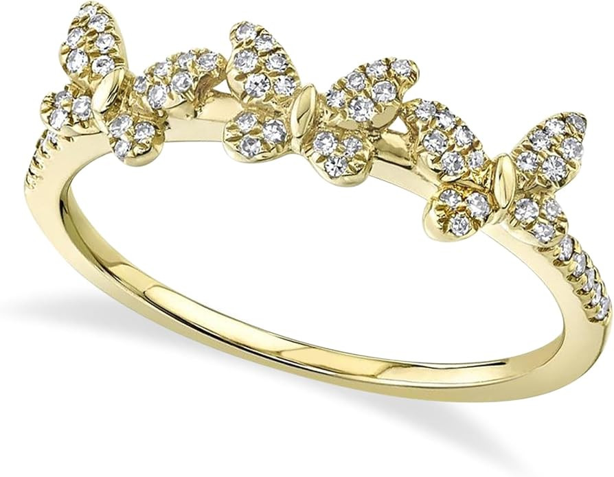 Allurez 14k Gold Diamond-accented Triple Butterfly Ring in (0.15ct) | Amazon (US)