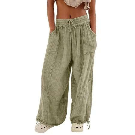 Women's Baggy Straight Wide Leg Sweatpants High Waisted Joggers Causal Drawstring Sweat Pants with Pockets, Khaki S | Walmart (US)