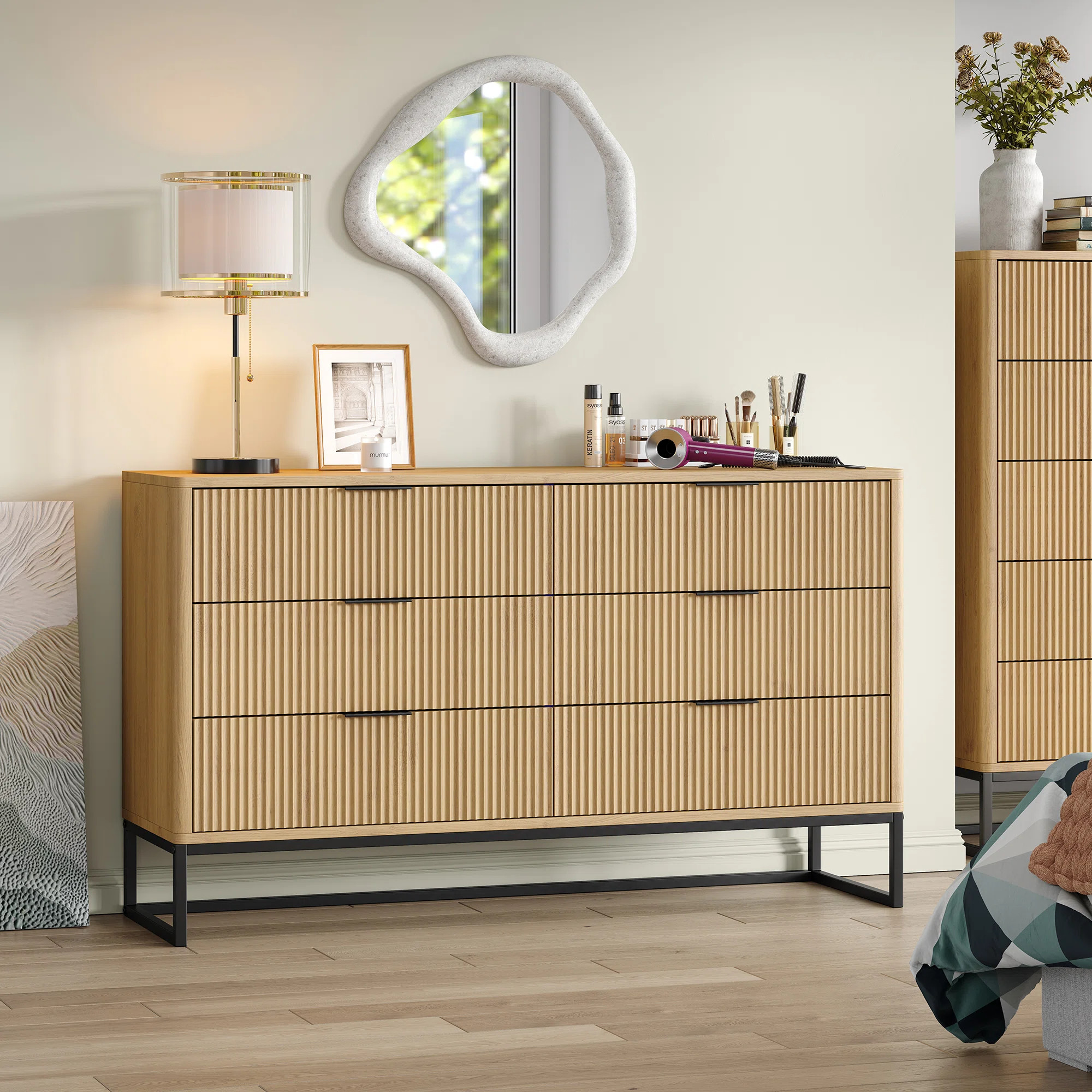 Ebern Designs Semin 54"W Fluted Design 6-Drawers Dresser Organizer,Wood Chest of Drawers | Wayfai... | Wayfair North America