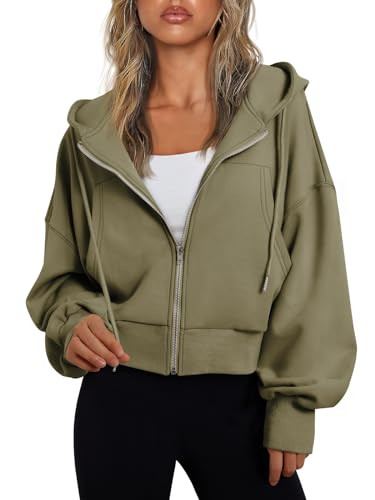 Amazon.com: Trendy Queen Hoodies for Women Full Zip Up Cropped Sweatshirts Jackets Casual Comfy G... | Amazon (US)