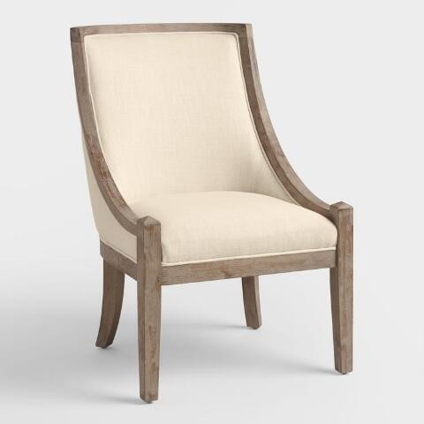 Distressed Wood High Back Henry Upholstered Chair | World Market
