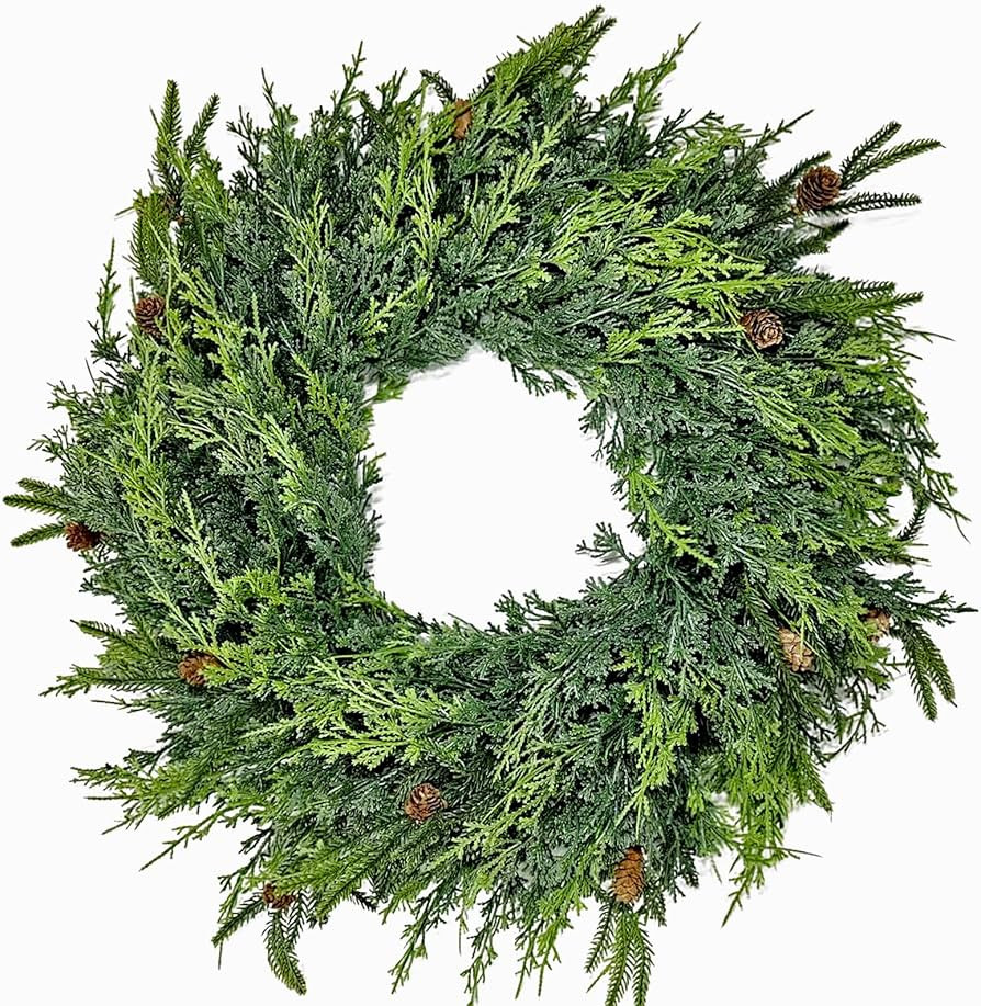 26In Christmas Wreath,Christmas Pine Wreath for Front Door,Real Touch Norfolk、Cedar Leaves Wrea... | Amazon (US)