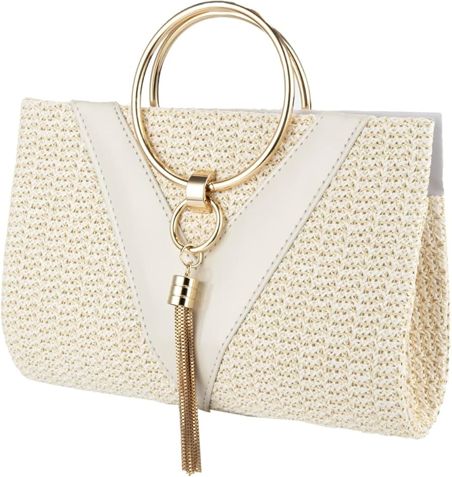 Bolsas de palha para mulheres Boho Woven Woven Beach Bag com borla para noiva Tote Bags femininas... | Amazon (BR)