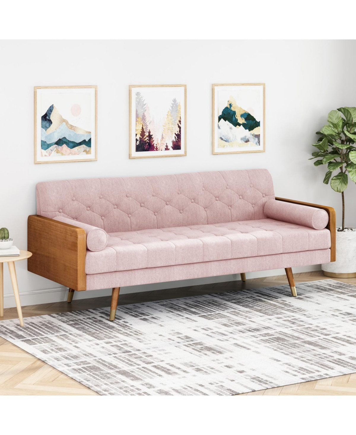 Streamdale Furniture Aidan Mid-Century Modern Tufted Fabric Sofa - Blush | Macy's