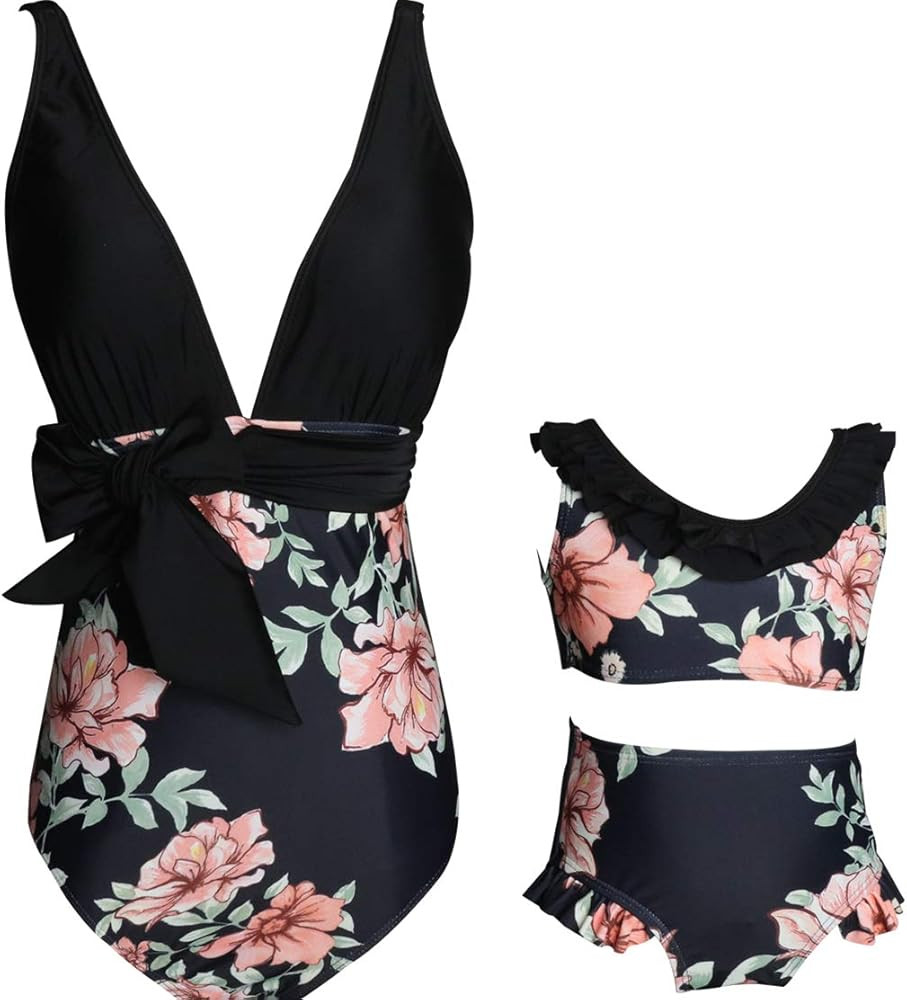 Mommy and Me Matching Family Swimsuit Ruffle Women Swimwear Kids Children Toddler Bikini Bathing ... | Amazon (US)
