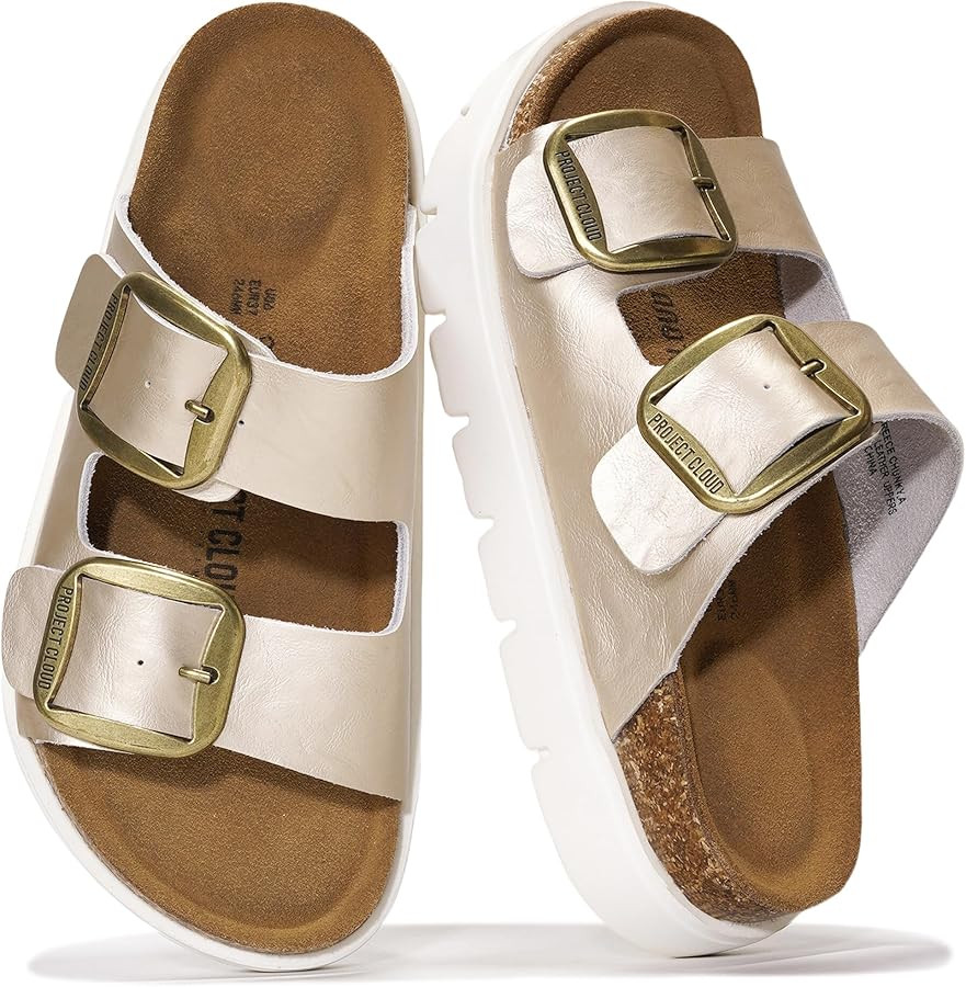 Project Cloud 100% Genuine Leather Platform Sandals Women Footwear - Wedge Chunky Slides for Wome... | Amazon (US)