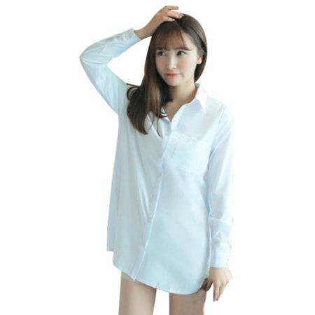 Women White Shirt Dress Long Sleeve Turn-down Collar Lady Buttons Shirts OL Style Office Casual Loos | Walmart (US)