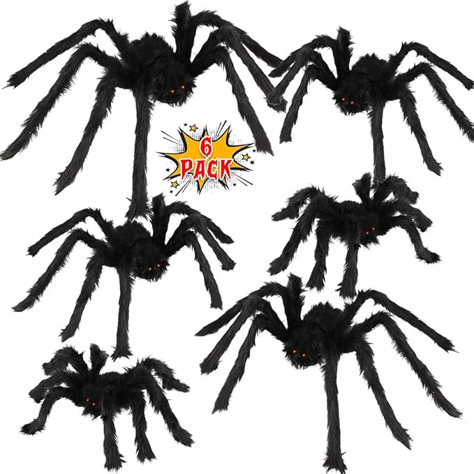 Halloween Spider Decorations, 6 Pack Giant Spider Outdoor Decorations Set, Scary Hairy Realistic ... | Amazon (US)