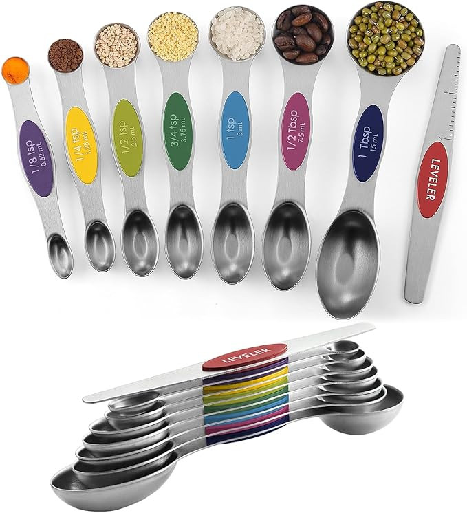 Pack of 8 Stainless Steel Magnetic Measuring Spoons Set, Dual Sided, Stackable, Adjustable Teaspo... | Amazon (US)