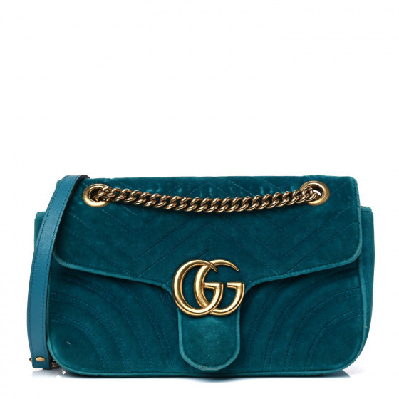 GUCCI Velvet Matelasse Small GG Marmont Shoulder Bag Petrol Blue | Fashionphile