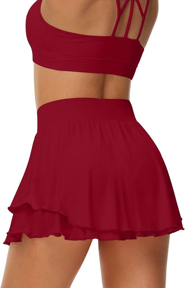 UrKeuf Women's Athletic Tennis Skirts with Pockets 13in Ruffle Golf Running Workout Ice Silk Flow... | Amazon (US)