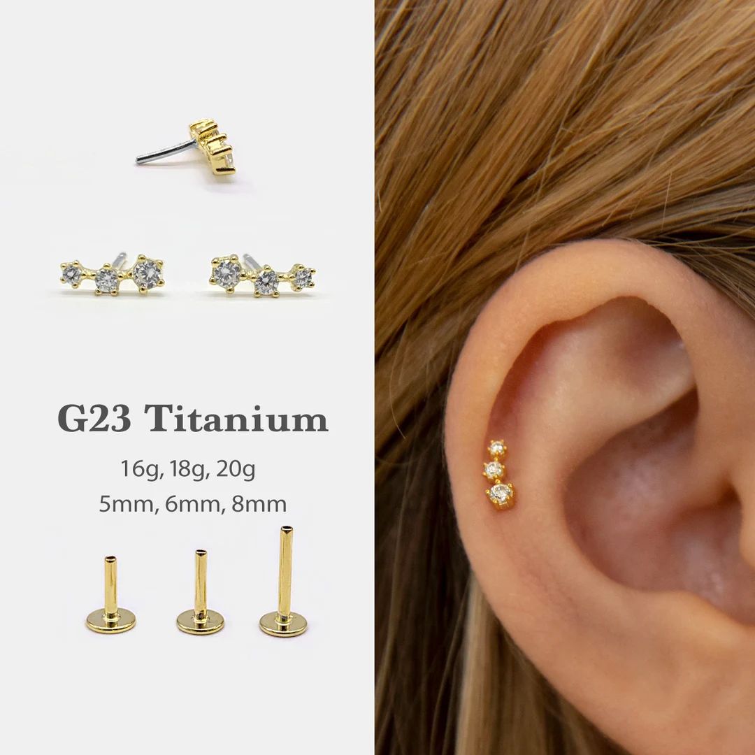 20G/18G/16G Climber Push Pin Labret Threadless Flat Back Earring Tragus Stud Flat Back Stud Helix... | Etsy (US)