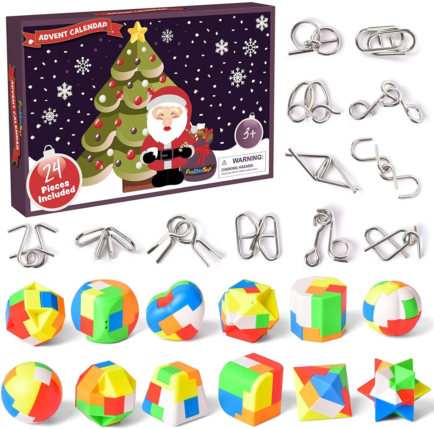 Fun Little Toys 24 Pcs Christmas Advent Calendar Brain Teaser Toy, Metal Puzzle Wire and Geometry... | Walmart (US)