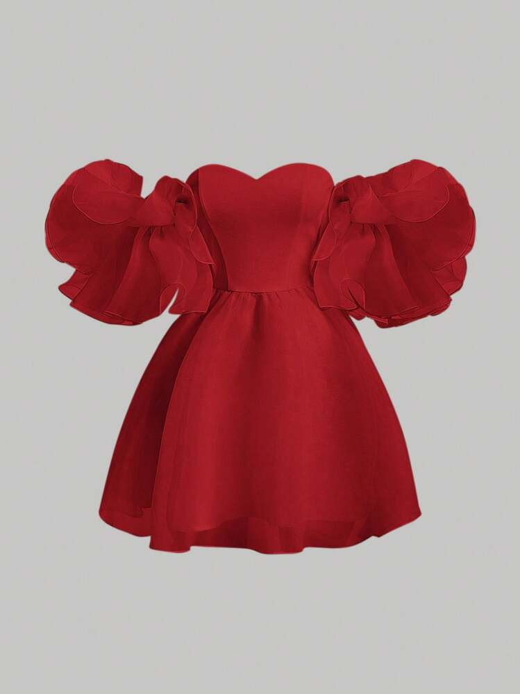 SHEIN MOD Vestido de verano elegante para mujer con hombros descubiertos, volantes y manga corta ... | SHEIN