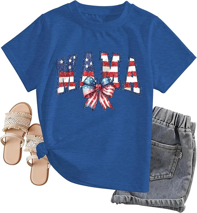 All American Mama 4th of July Shirt Women-Bow Patriotic Shirts USA American Flag T-Shirt Red Whit... | Amazon (US)