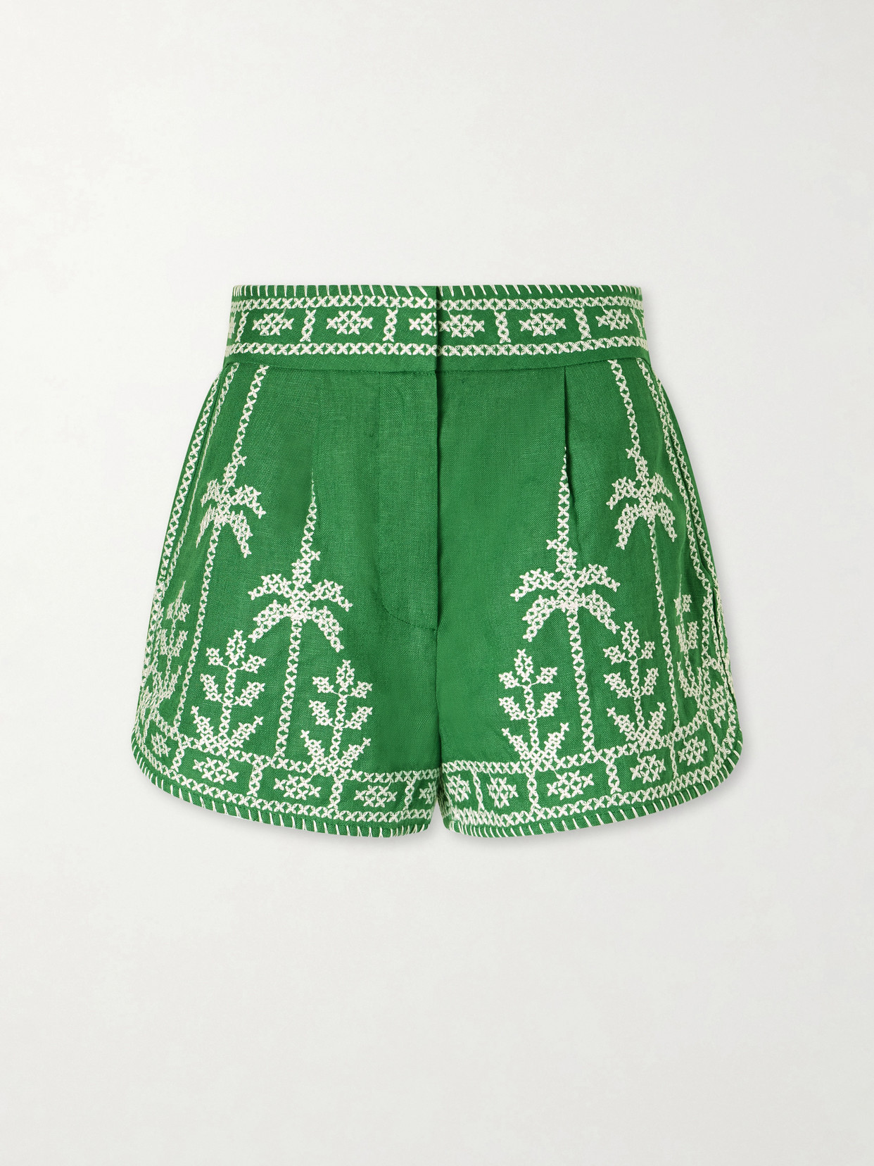 Farm Rio - Embroidered Linen Shorts - Green | NET-A-PORTER (US)