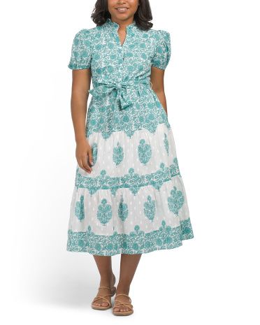 Puff Sleeve Floral Block Print Midi Dress | TJ Maxx