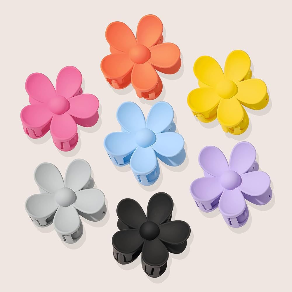 Flower Hair Clip, 7 PCS Cute Matte Jelly Hair Clips, Colorful Nonslip Large Hair Claw, Large Hair... | Amazon (US)