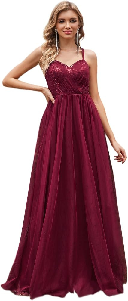 Ever-Pretty Maxi Women Dresses Sleeveless Sequin Tulle Bridesmaid Dress with Cross-Back Straps Ev... | Amazon (UK)