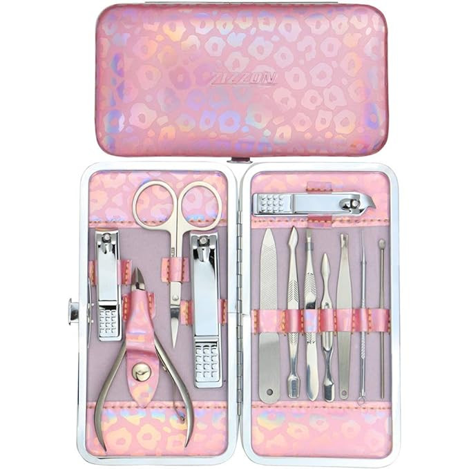 ZIZZON Nail Clippers Kit Manicure Pedicure Set with Holographic Case(Pink) | Amazon (US)