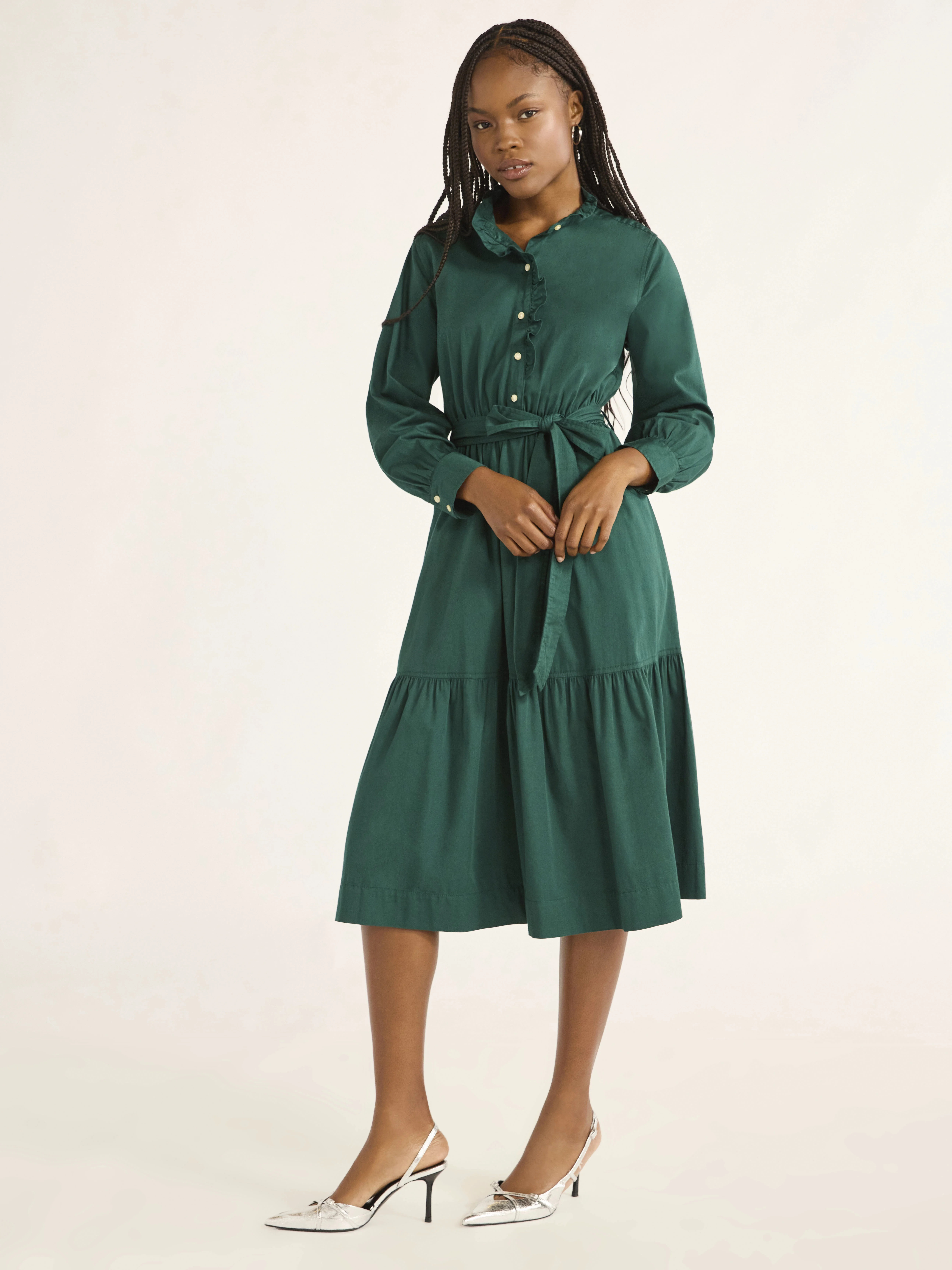 Free Assembly Women’s and Women's Plus Cotton Ruffle Midi Dress with Long Sleeves, Sizes XS-4X ... | Walmart (US)