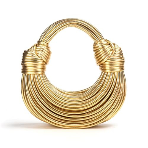 Gold Purse for Women, Woven Knotted Bread Crossbody Clutch Top Handle Creative Noodles Bag Underarm Shoulder Handbag | Amazon (US)