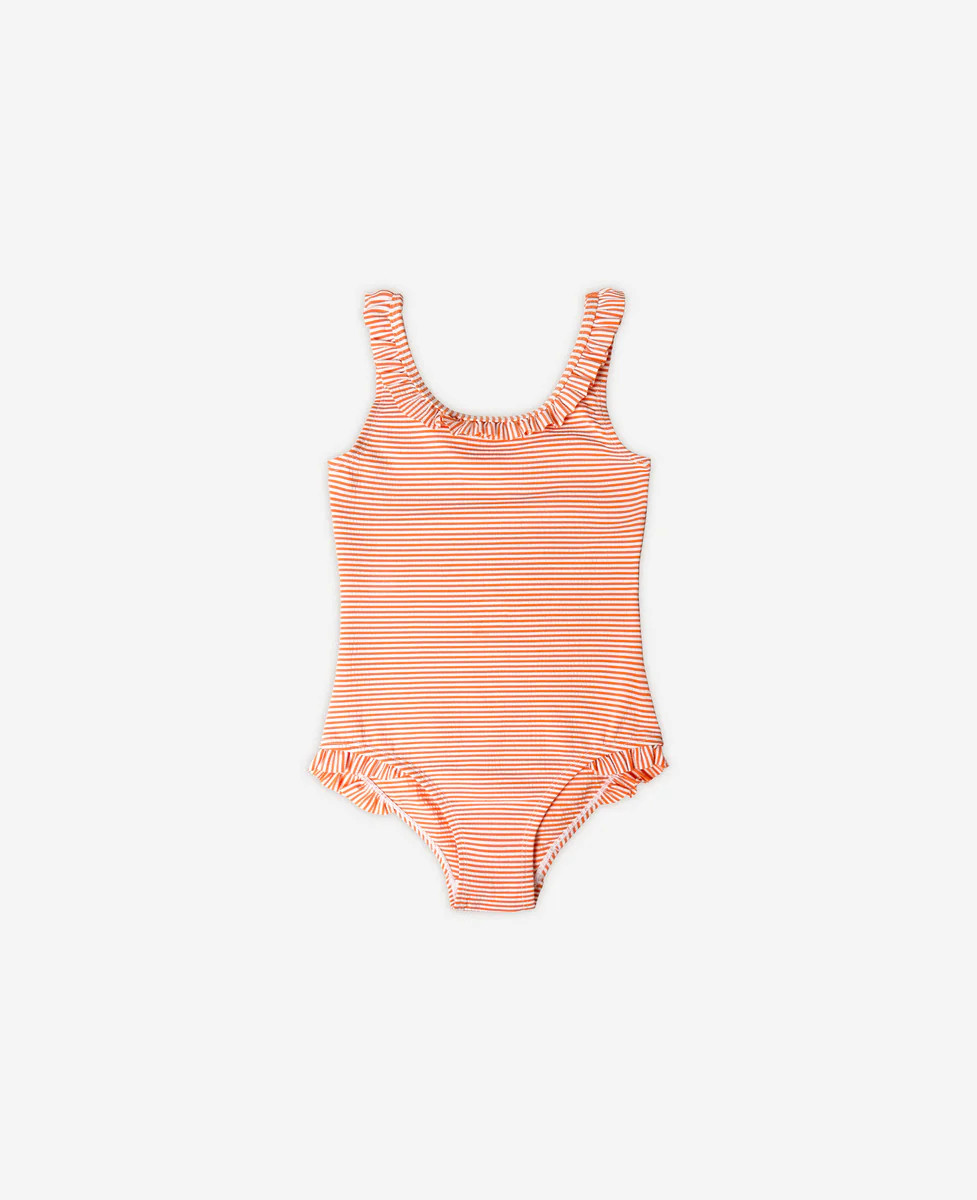 Ruffled Swim Suit - Ginger Stripe | Petite Revery