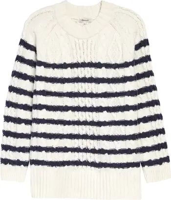 Madewell Linelle Stripe Cableknit Pullover Sweater | Nordstrom | Nordstrom